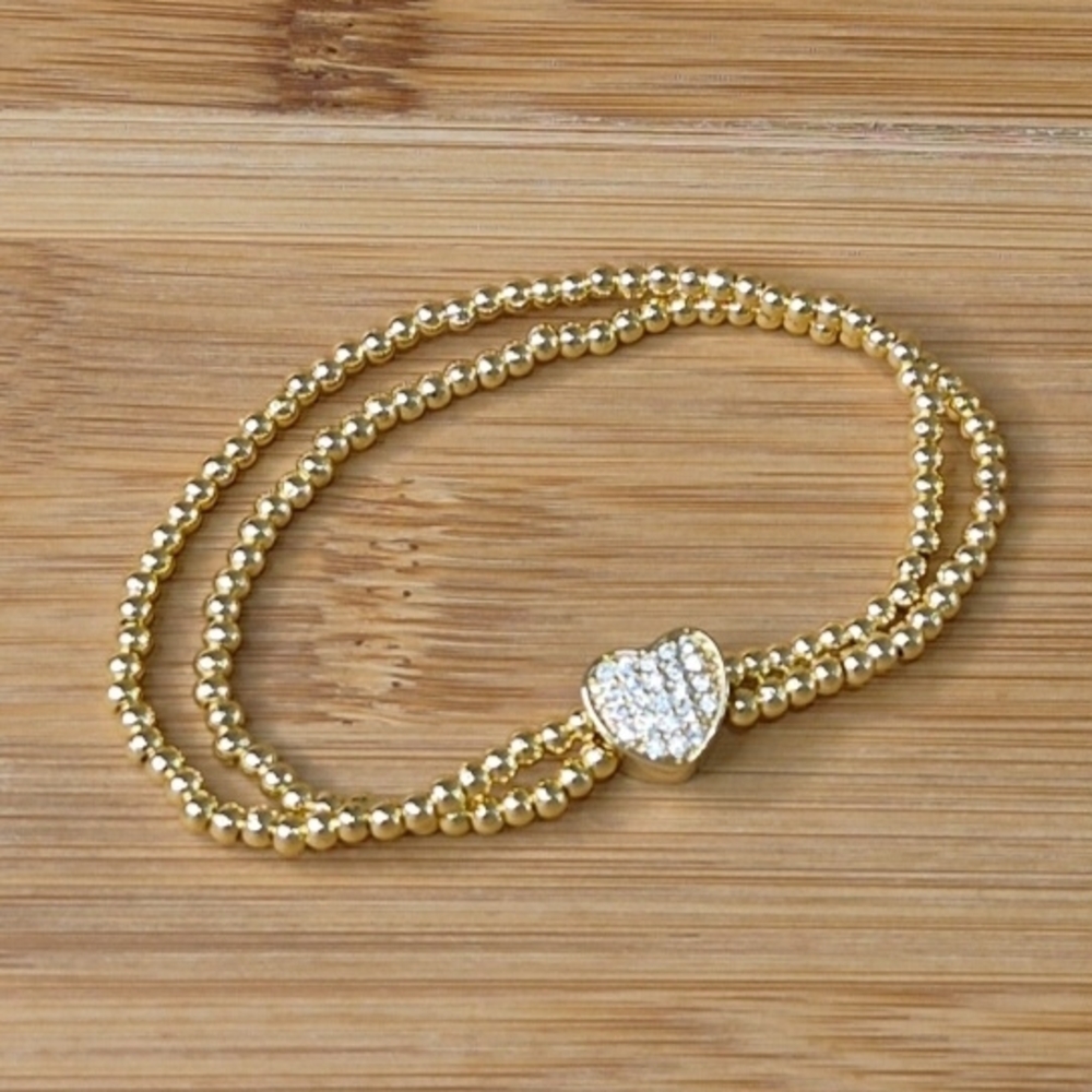 Stainless Steel Gold Beaded Heart Bracelet